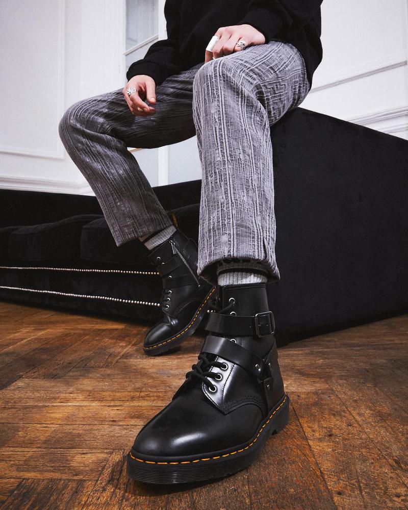 Black Men's Dr Martens Cristofor Leather Harness Lace Up Boots | CA 541KOR